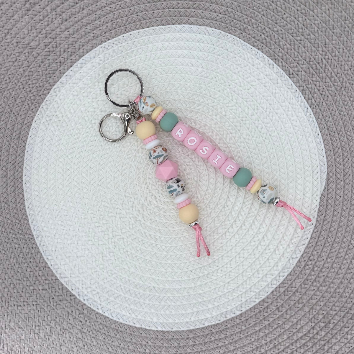 Personalised Animal Theme Bundle•Dummy Clip•Teething Ring•Keyring