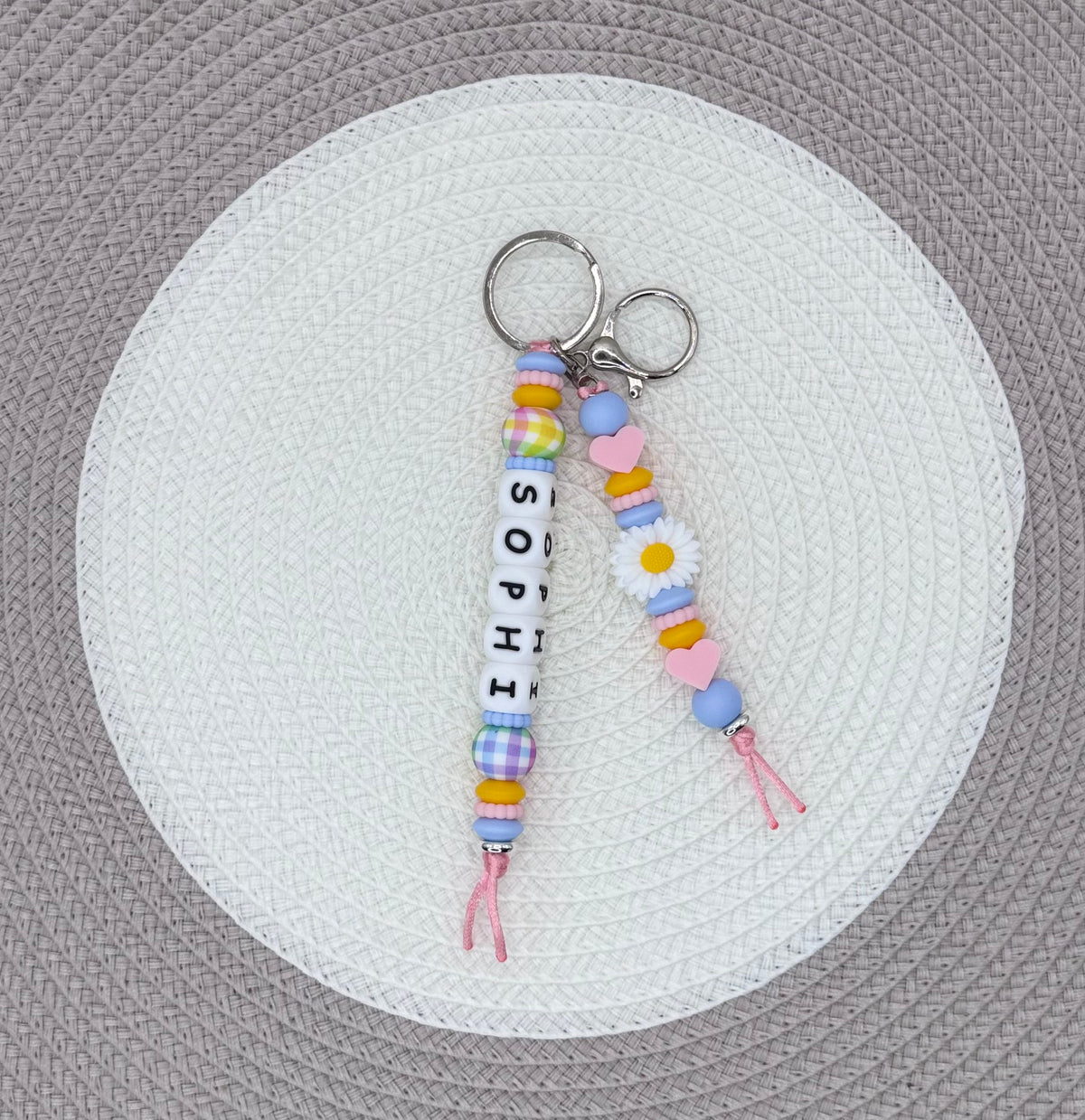 Personalised Colourful Daisy Bundle•Dummy Clip•Teething Ring•Keyring