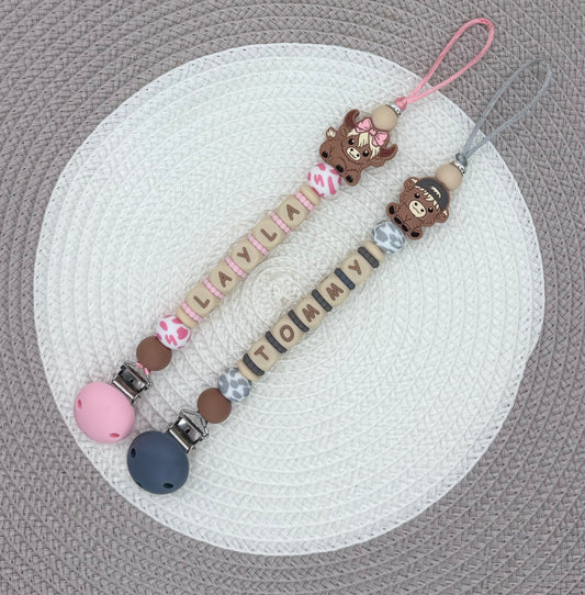 Personalised Highland Cow Dummy Clip