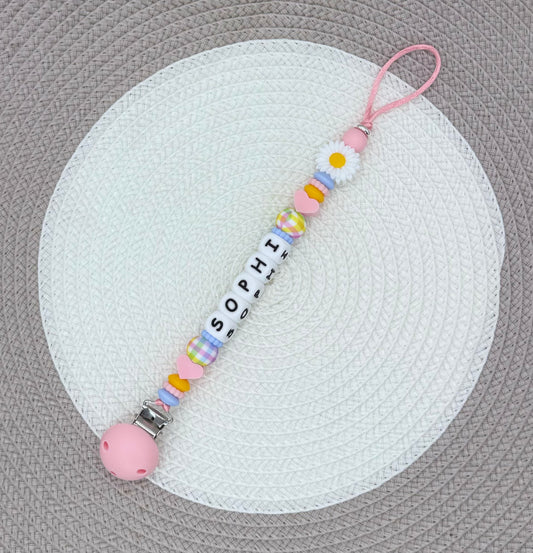 Personalised Colourful Daisy Bundle•Dummy Clip•Teething Ring•Keyring
