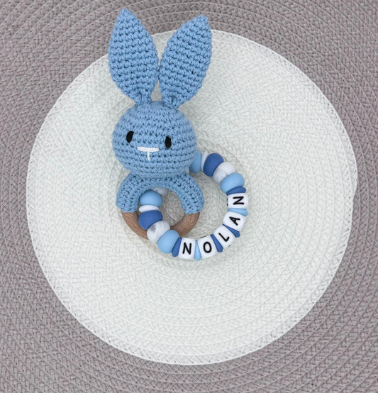 Personalised Bunny Bundle•Dummy Clip•Bunny Teething Ring•Keyring