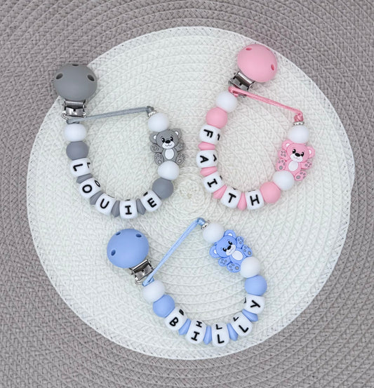 Personalised Bear Dummy Clip