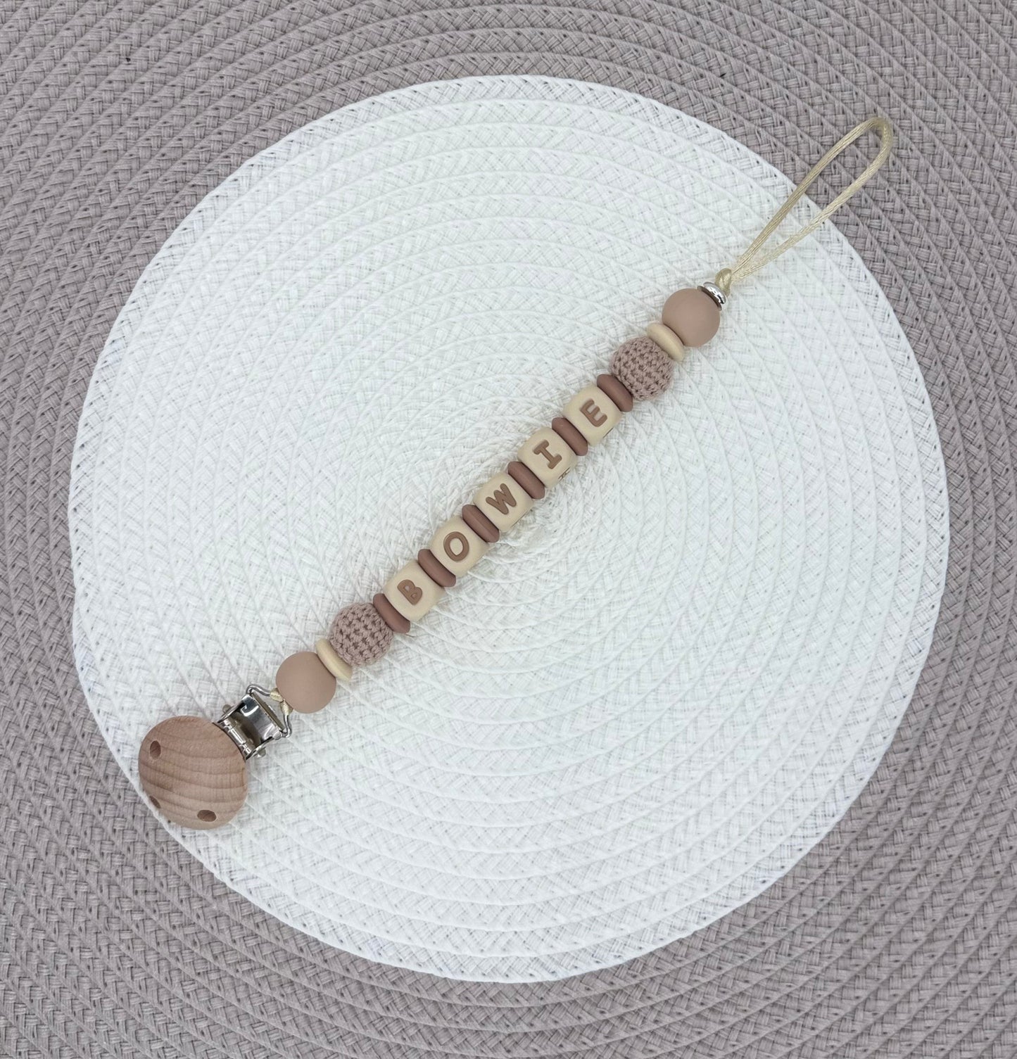 Personalised Beige&Brown Bunny Bundle•Dummy Clip•Bunny Teething Ring•Keyring
