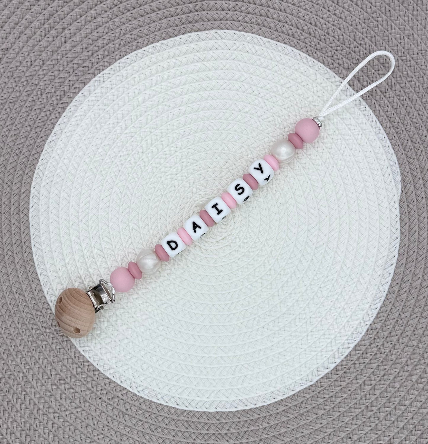 Personalised Pink Bunny Bundle•Dummy Clip•Bunny Teething Ring•Keyring